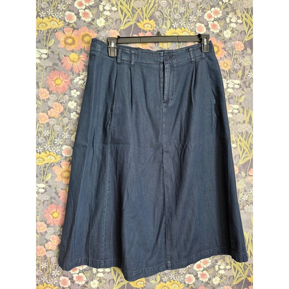 Orvis Dresses & Skirts - ORVIS Women Navy Blue Denim Tencel Cotton Midi Skirt Size 12 Elastic Waist